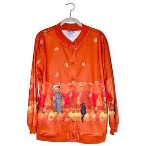 Vintage Fall Cottage Halloween Pumpkin‎ Patch Cardigan Sweater Jacket Size Small